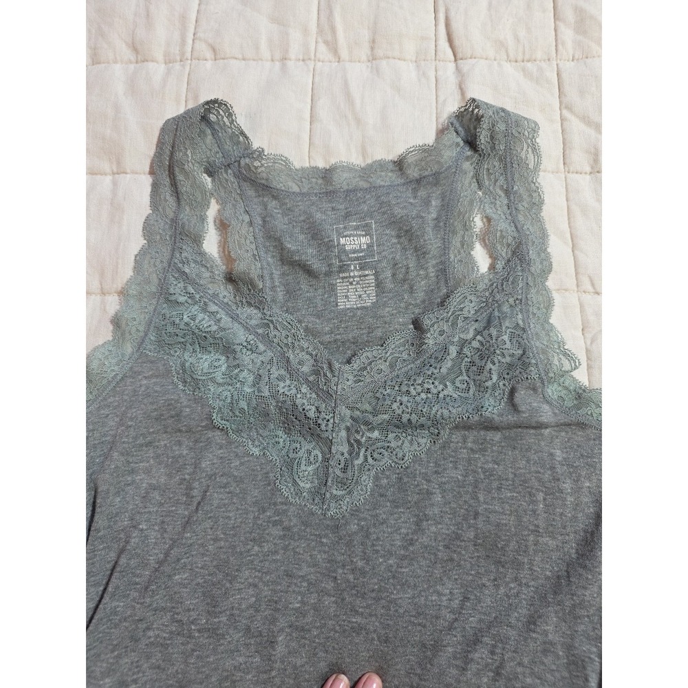 VTG Mossimo Tank Top Lace Trim Elaina Gilbert Bella Swan Y2K Long Gray Size L